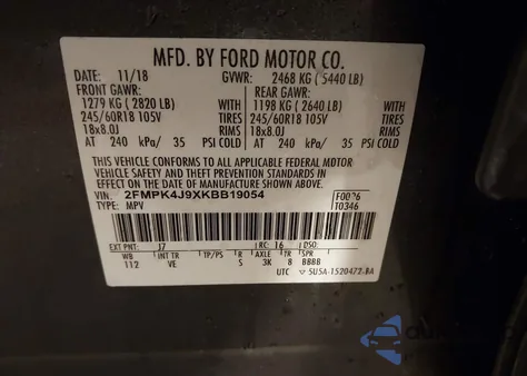 2019 Ford Edge Sel from USA, damaged, VIN 2FMPK4J9XKBB19054